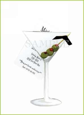 Martini with ribbon tag with cabachon invitation by Stevie Streck